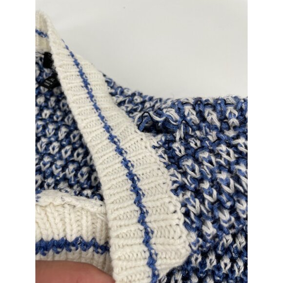 Talbots Womens XL Blue White Striped Fair Isle Eyelash Trim Cardigan Sweater - Picture 7 of 7